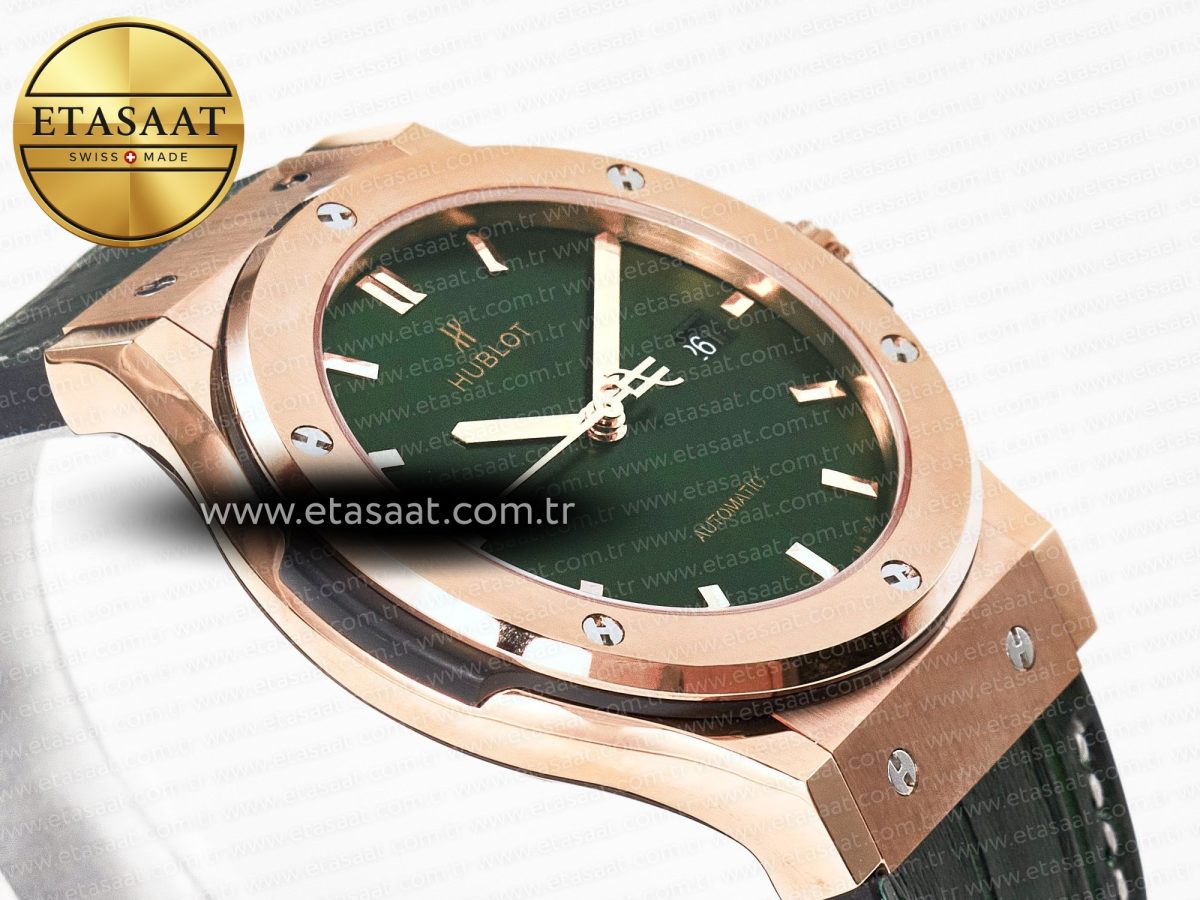 Hublot Classic Fusion 42mm RG JJF 1:1 Best Edition Green Dial on Green Gummy Leather Strap - Görsel 7