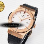 Hublot Classic Fusion 42mm RG JJF 1:1 Best Edition White Dial on Black Gummy Leather Strap