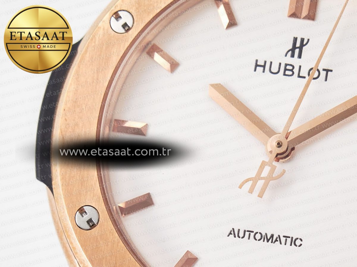 Hublot Classic Fusion 42mm RG JJF 1:1 Best Edition White Dial on Black Gummy Leather Strap - Görsel 10