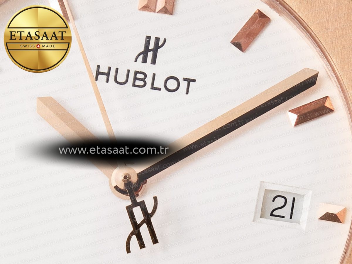 Hublot Classic Fusion 42mm RG JJF 1:1 Best Edition White Dial on Black Gummy Leather Strap - Görsel 11