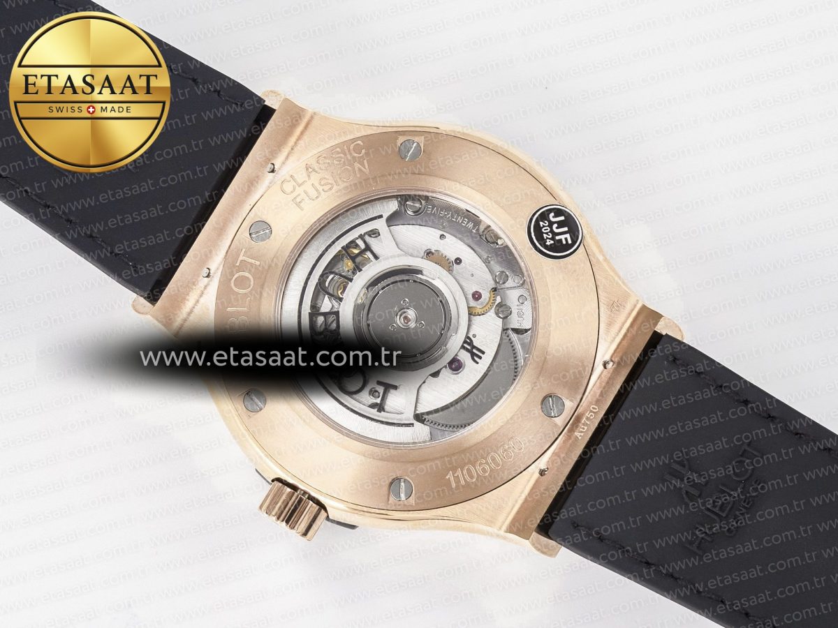 Hublot Classic Fusion 42mm RG JJF 1:1 Best Edition White Dial on Black Gummy Leather Strap - Görsel 17