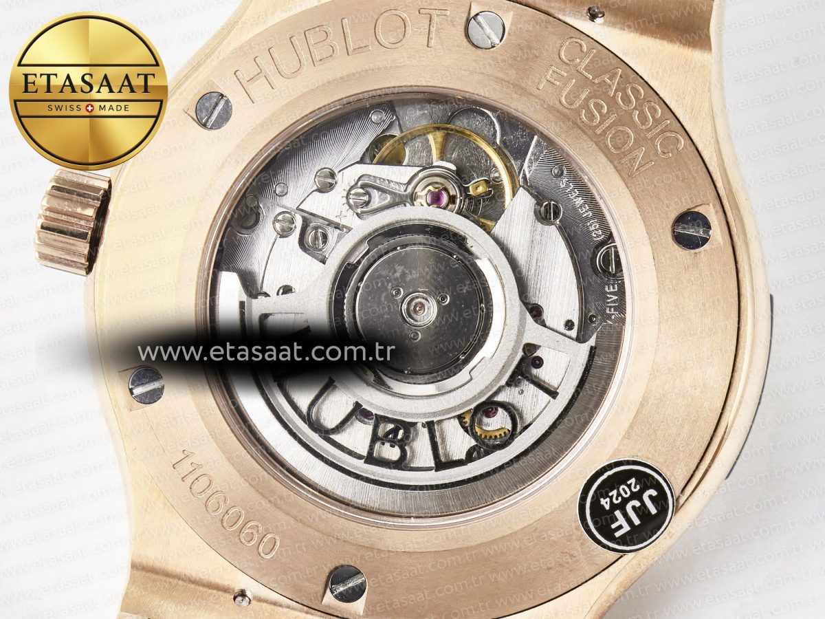 Hublot Classic Fusion 42mm RG JJF 1:1 Best Edition White Dial on Black Gummy Leather Strap - Görsel 18