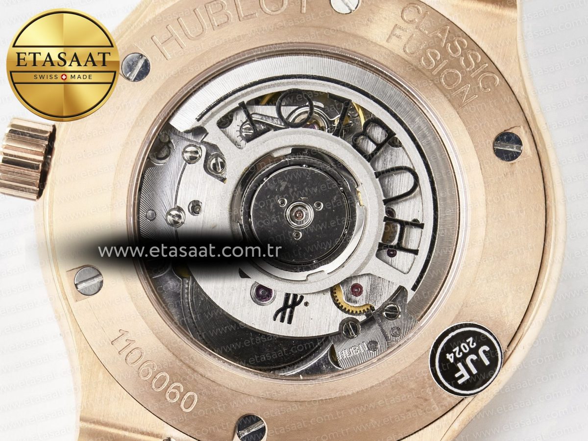 Hublot Classic Fusion 42mm RG JJF 1:1 Best Edition White Dial on Black Gummy Leather Strap - Görsel 19