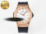 Hublot Classic Fusion 42mm RG JJF 1:1 Best Edition White Dial on Black Gummy Leather Strap - Görsel 3