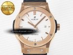 Hublot Classic Fusion 42mm RG JJF 1:1 Best Edition White Dial on Black Gummy Leather Strap - Görsel 4