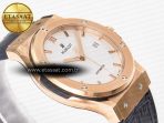 Hublot Classic Fusion 42mm RG JJF 1:1 Best Edition White Dial on Black Gummy Leather Strap - Görsel 7