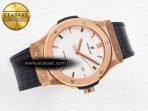 Hublot Classic Fusion 42mm RG JJF 1:1 Best Edition White Dial on Black Gummy Leather Strap - Görsel 8