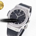 Hublot Classic Fusion 42mm SS JJF 1:1 Best Edition Black Dial on Black Gummy Leather Strap