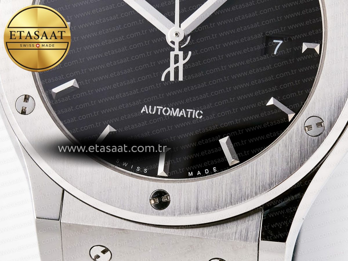 Hublot Classic Fusion 42mm SS JJF 1:1 Best Edition Black Dial on Black Gummy Leather Strap - Görsel 13