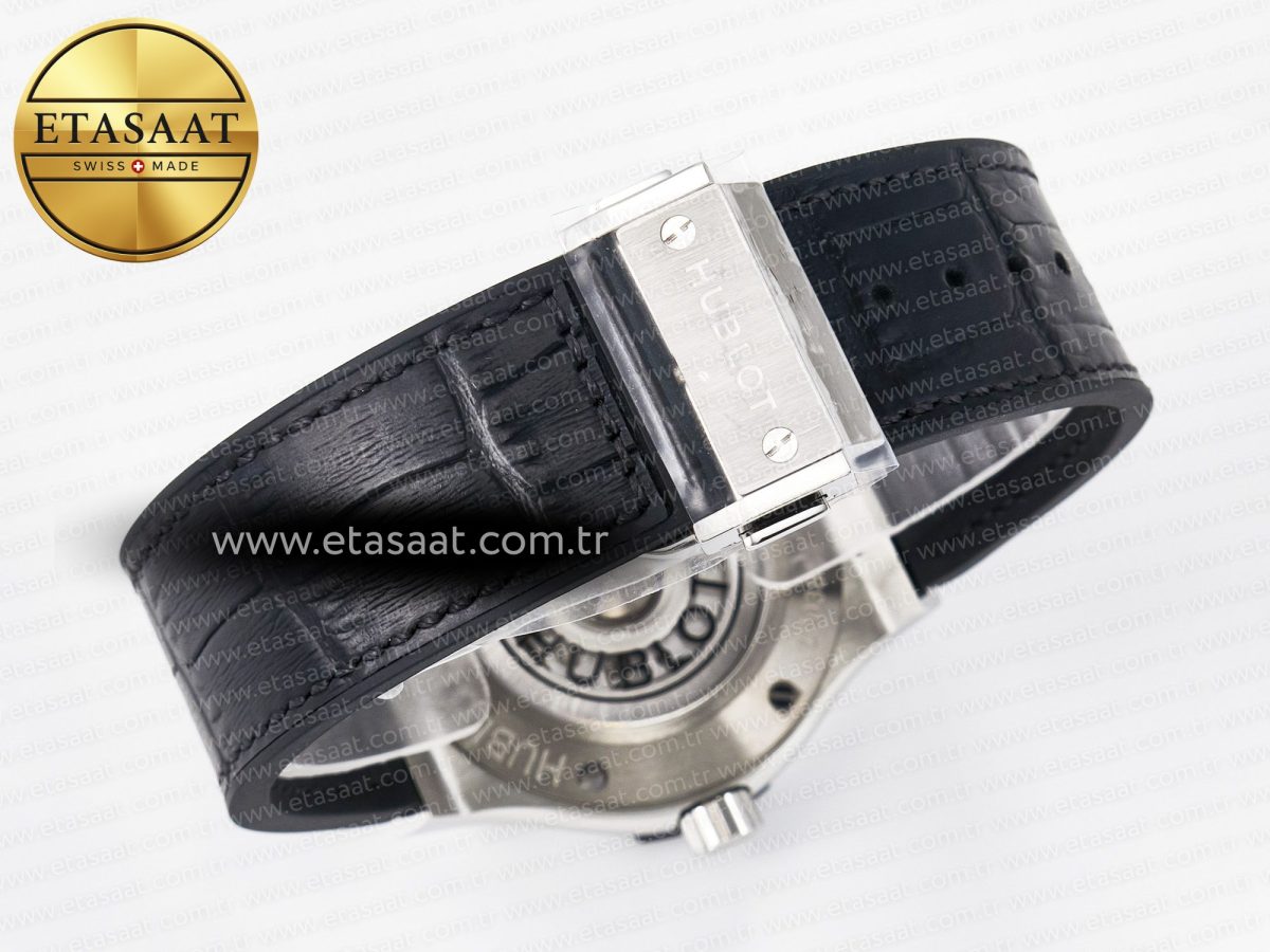 Hublot Classic Fusion 42mm SS JJF 1:1 Best Edition Black Dial on Black Gummy Leather Strap - Görsel 16