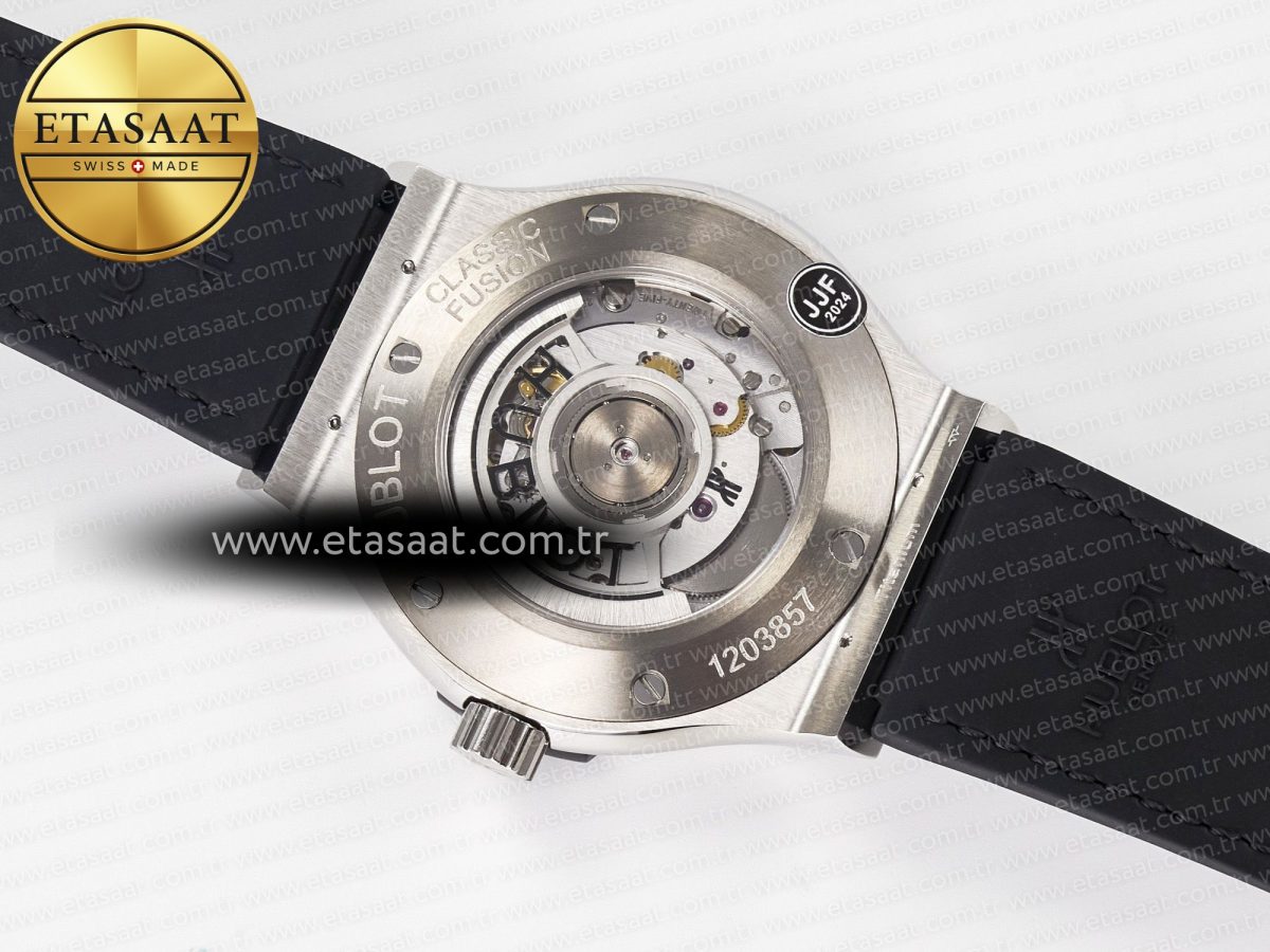 Hublot Classic Fusion 42mm SS JJF 1:1 Best Edition Black Dial on Black Gummy Leather Strap - Görsel 17
