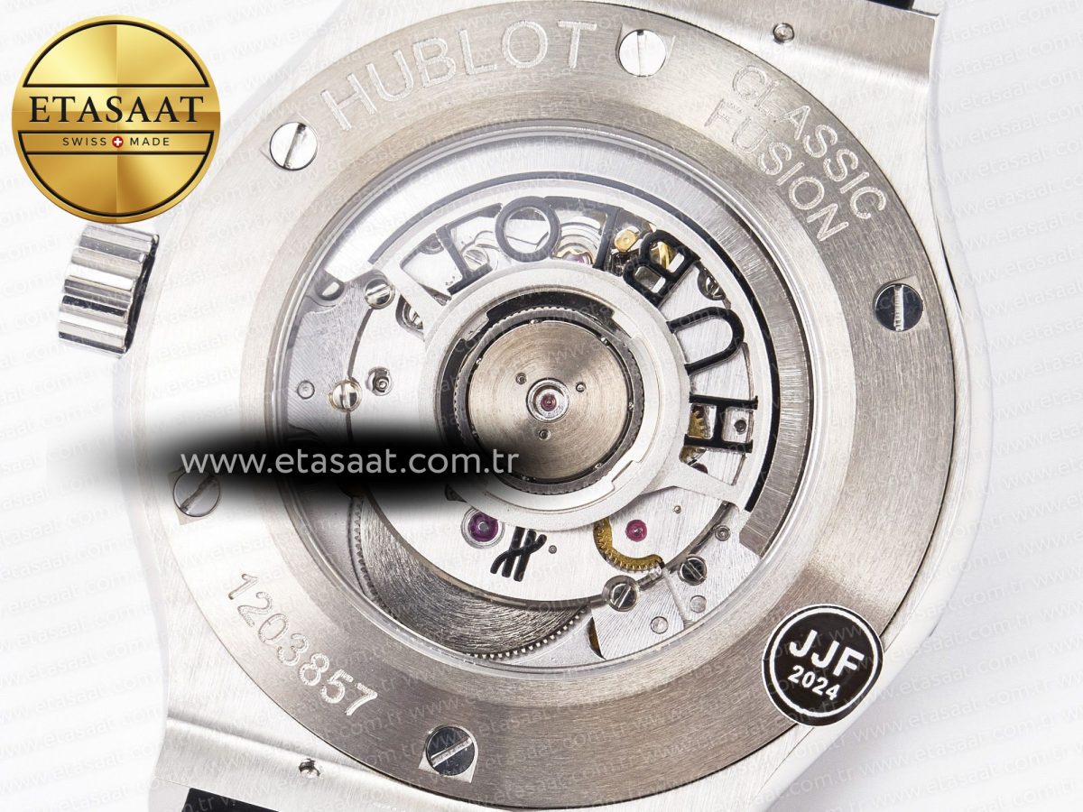 Hublot Classic Fusion 42mm SS JJF 1:1 Best Edition Black Dial on Black Gummy Leather Strap - Görsel 18