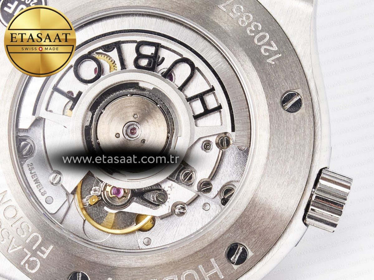 Hublot Classic Fusion 42mm SS JJF 1:1 Best Edition Black Dial on Black Gummy Leather Strap - Görsel 20