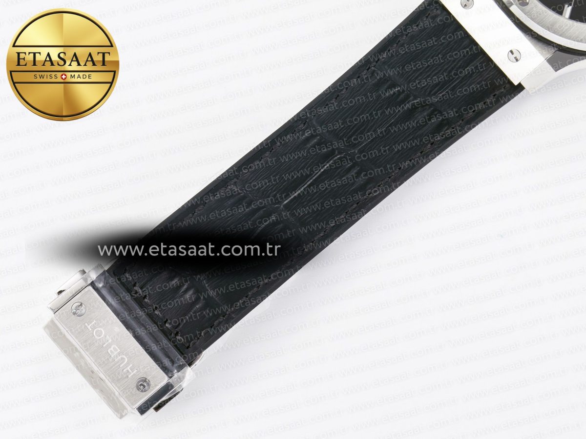 Hublot Classic Fusion 42mm SS JJF 1:1 Best Edition Black Dial on Black Gummy Leather Strap - Görsel 22