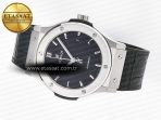Hublot Classic Fusion 42mm SS JJF 1:1 Best Edition Black Dial on Black Gummy Leather Strap - Görsel 9