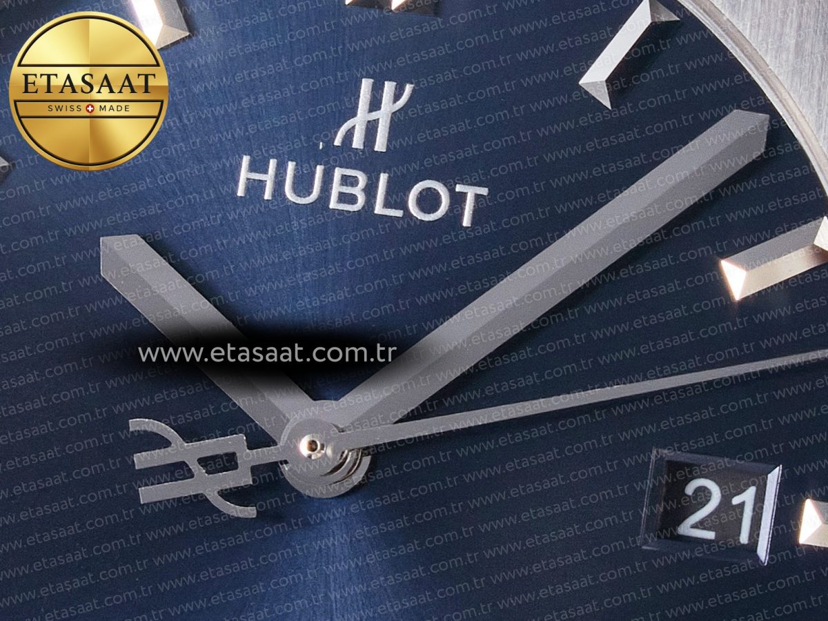Hublot Classic Fusion 42mm SS JJF 1:1 Best Edition Blue Dial on Blue Gummy Leather Strap - Görsel 11