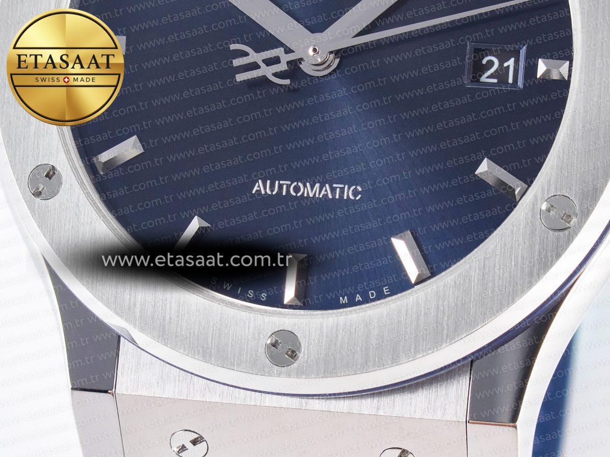 Hublot Classic Fusion 42mm SS JJF 1:1 Best Edition Blue Dial on Blue Gummy Leather Strap - Görsel 13