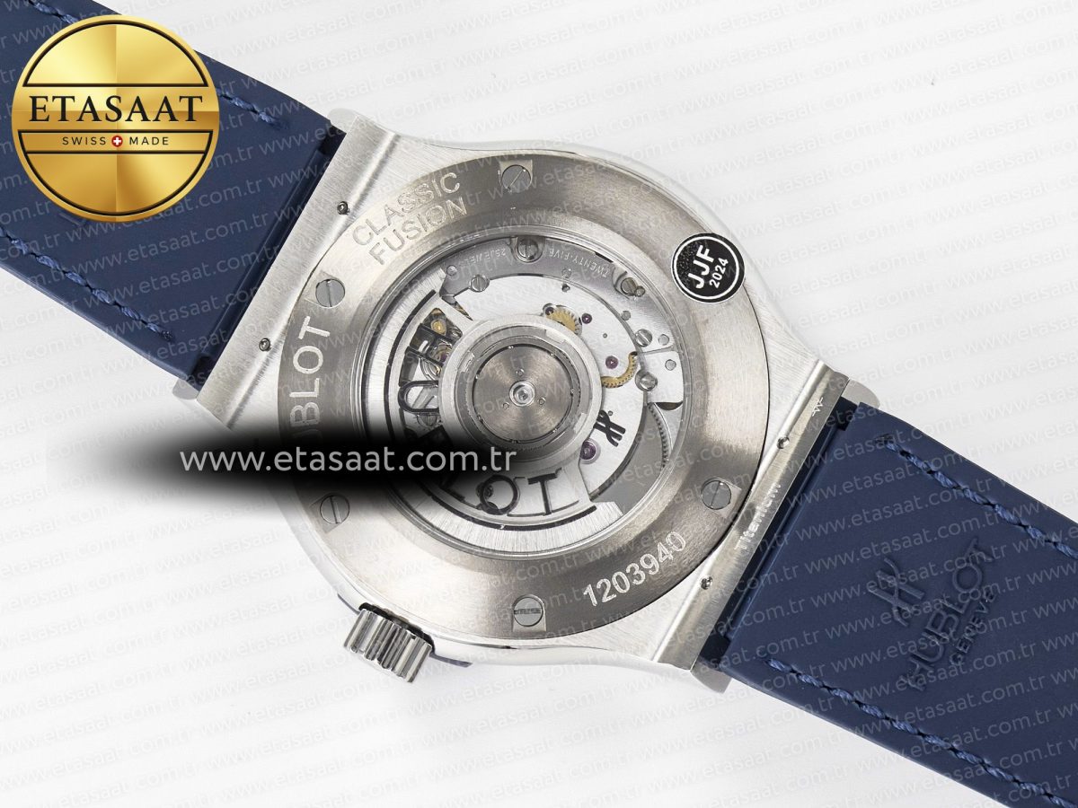 Hublot Classic Fusion 42mm SS JJF 1:1 Best Edition Blue Dial on Blue Gummy Leather Strap - Görsel 17