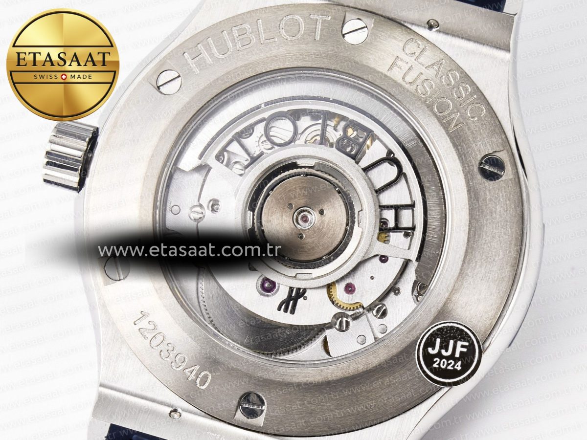 Hublot Classic Fusion 42mm SS JJF 1:1 Best Edition Blue Dial on Blue Gummy Leather Strap - Görsel 18