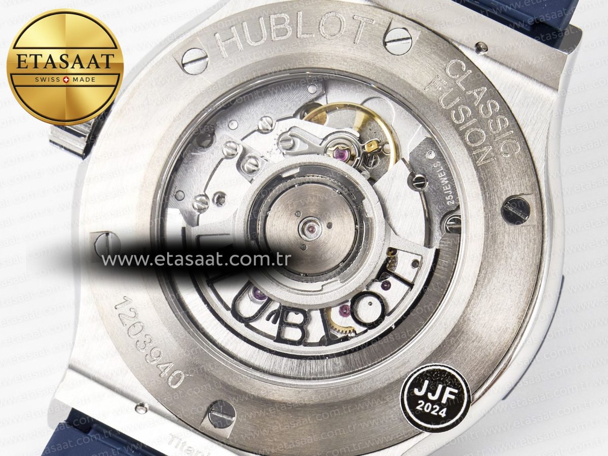 Hublot Classic Fusion 42mm SS JJF 1:1 Best Edition Blue Dial on Blue Gummy Leather Strap - Görsel 19