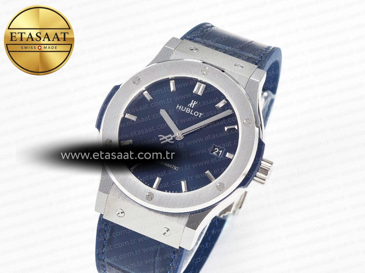 Hublot Classic Fusion 42mm SS JJF 1:1 Best Edition Blue Dial on Blue Gummy Leather Strap - Görsel 2