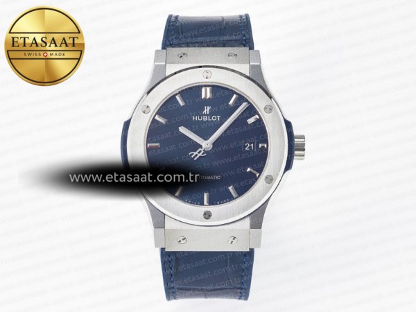 Hublot Classic Fusion 42mm JJF Mavi Kadran Gummy Kayış Eta Saat - 1:1 Süper Klon Replika Saat