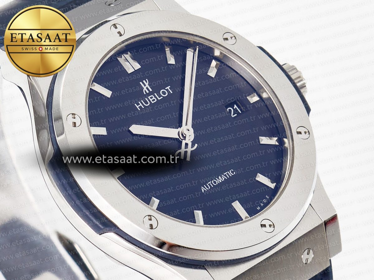 Hublot Classic Fusion 42mm SS JJF 1:1 Best Edition Blue Dial on Blue Gummy Leather Strap - Görsel 5