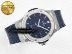 Hublot Classic Fusion 42mm SS JJF 1:1 Best Edition Blue Dial on Blue Gummy Leather Strap - Görsel 8