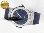 Hublot Classic Fusion 42mm SS JJF 1:1 Best Edition Blue Dial on Blue Gummy Leather Strap - Görsel 9