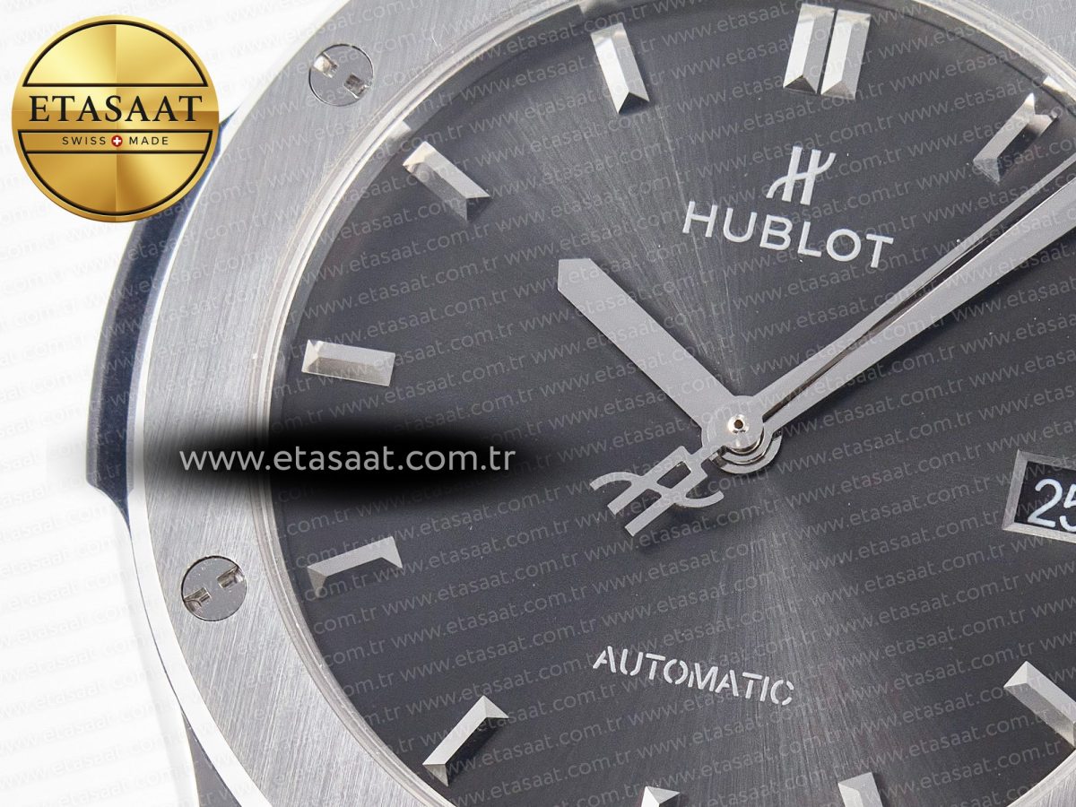Hublot Classic Fusion 42mm SS JJF 1:1 Best Edition Gray Dial on Black Gummy Leather Strap - Görsel 10
