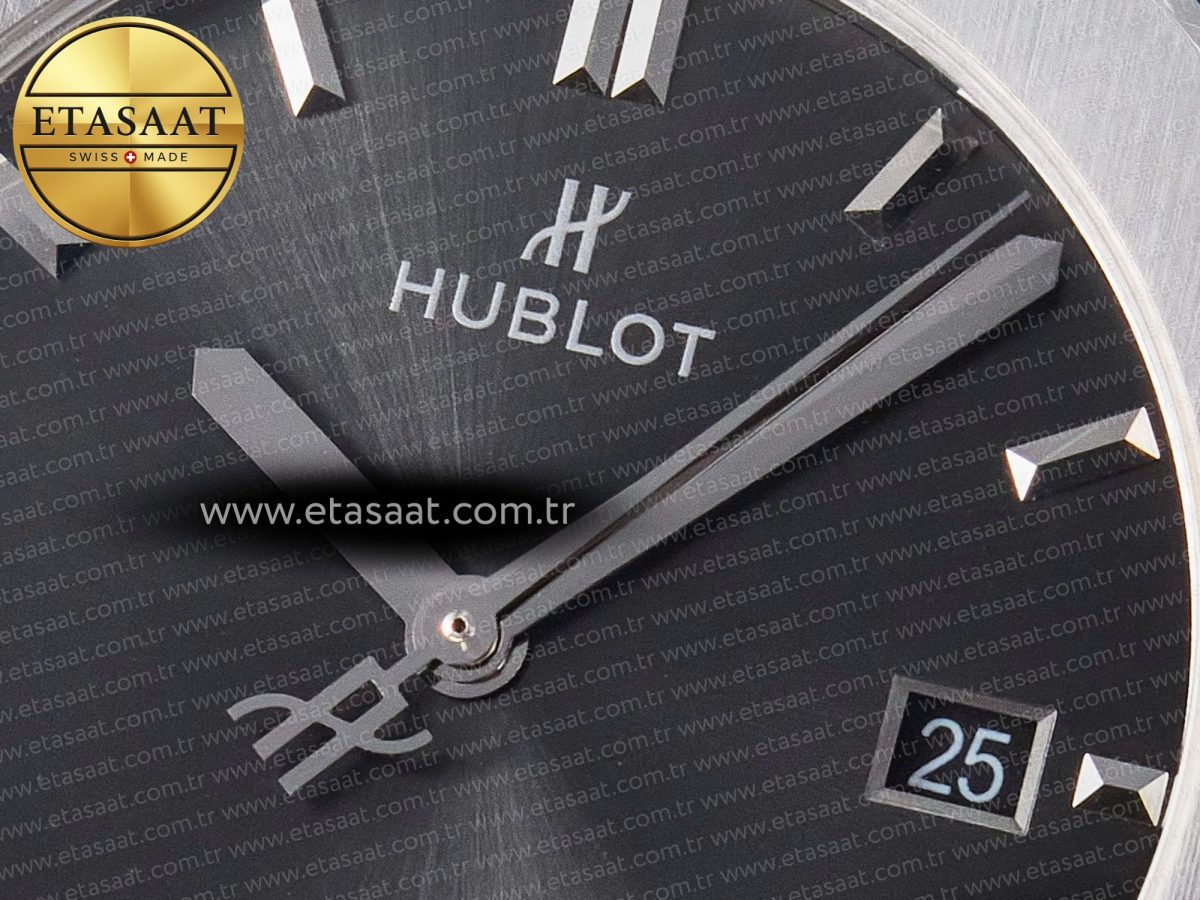 Hublot Classic Fusion 42mm SS JJF 1:1 Best Edition Gray Dial on Black Gummy Leather Strap - Görsel 11