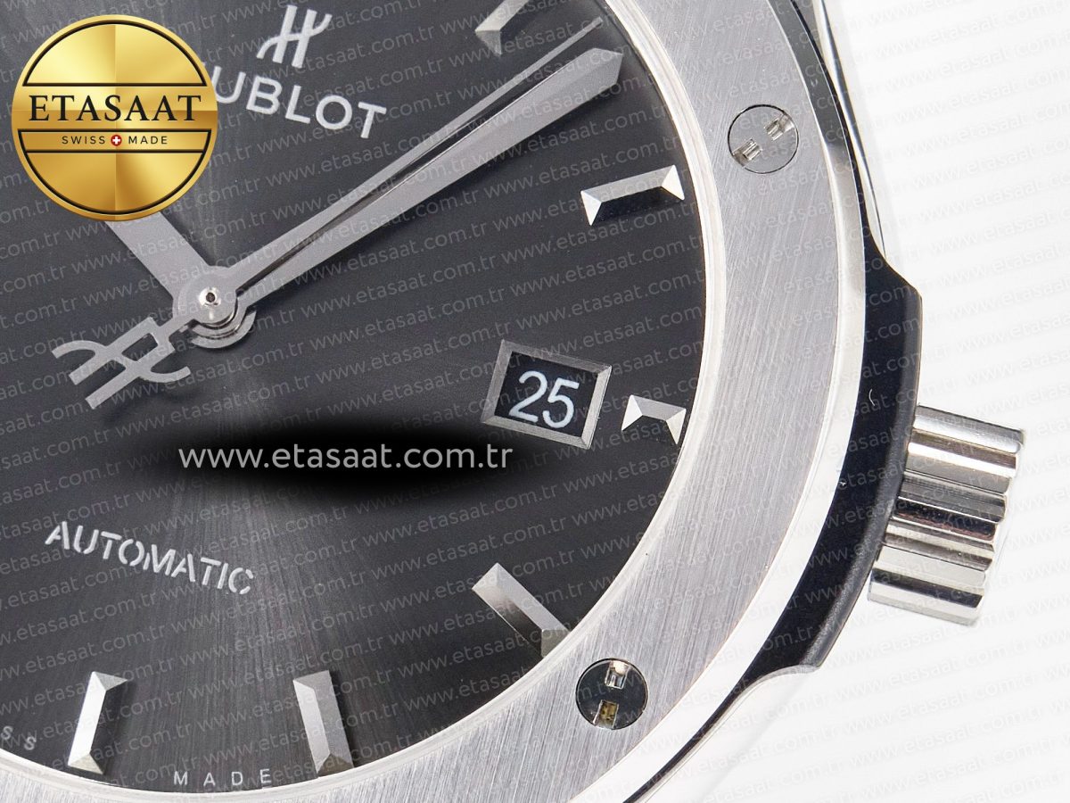 Hublot Classic Fusion 42mm SS JJF 1:1 Best Edition Gray Dial on Black Gummy Leather Strap - Görsel 12