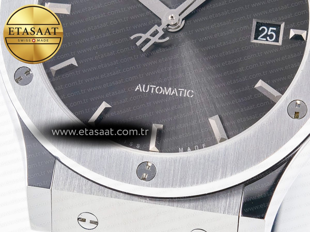 Hublot Classic Fusion 42mm SS JJF 1:1 Best Edition Gray Dial on Black Gummy Leather Strap - Görsel 13