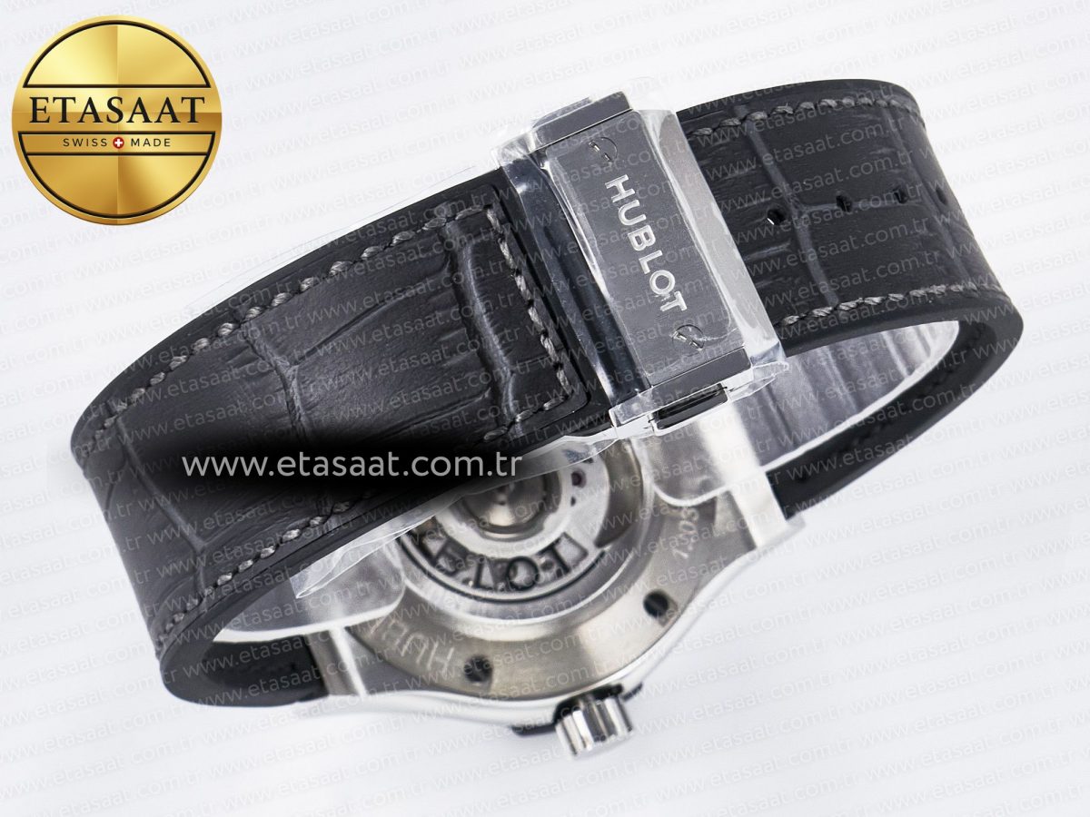 Hublot Classic Fusion 42mm SS JJF 1:1 Best Edition Gray Dial on Black Gummy Leather Strap - Görsel 16