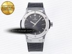 Hublot Classic Fusion 42mm SS JJF 1:1 Best Edition Gray Dial on Black Gummy Leather Strap - Görsel 3