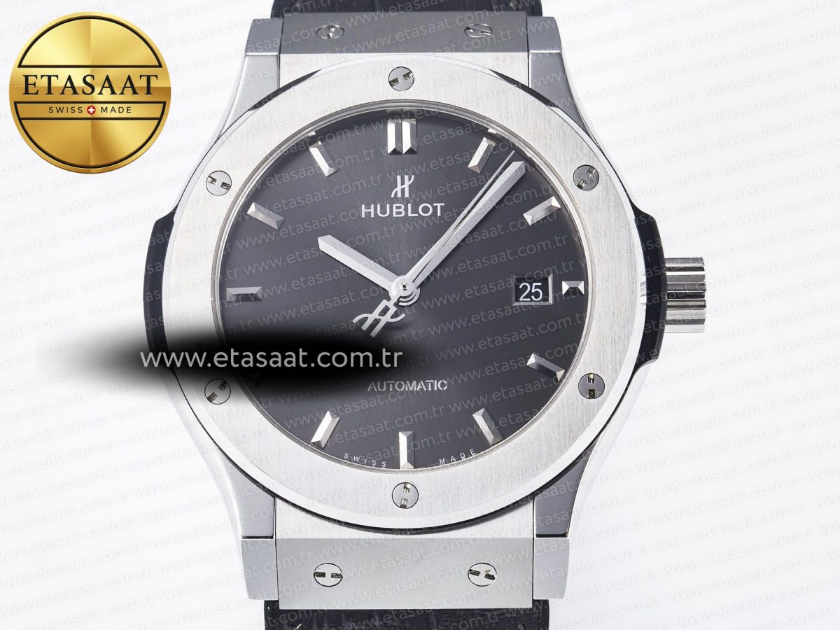 Hublot Classic Fusion 42mm SS JJF 1:1 Best Edition Gray Dial on Black Gummy Leather Strap - Görsel 4
