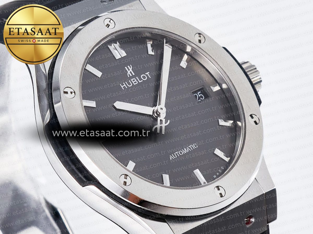Hublot Classic Fusion 42mm SS JJF 1:1 Best Edition Gray Dial on Black Gummy Leather Strap - Görsel 5