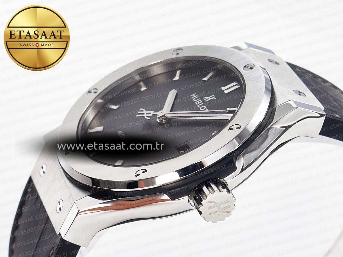 Hublot Classic Fusion 42mm SS JJF 1:1 Best Edition Gray Dial on Black Gummy Leather Strap - Görsel 6