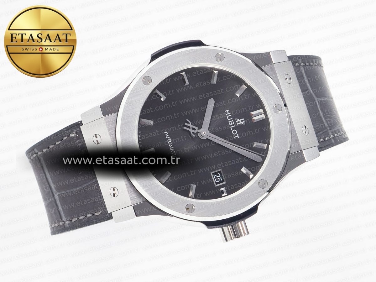 Hublot Classic Fusion 42mm SS JJF 1:1 Best Edition Gray Dial on Black Gummy Leather Strap - Görsel 8