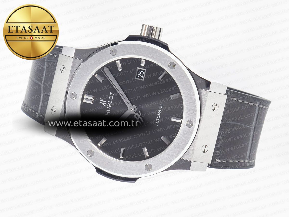 Hublot Classic Fusion 42mm SS JJF 1:1 Best Edition Gray Dial on Black Gummy Leather Strap - Görsel 9