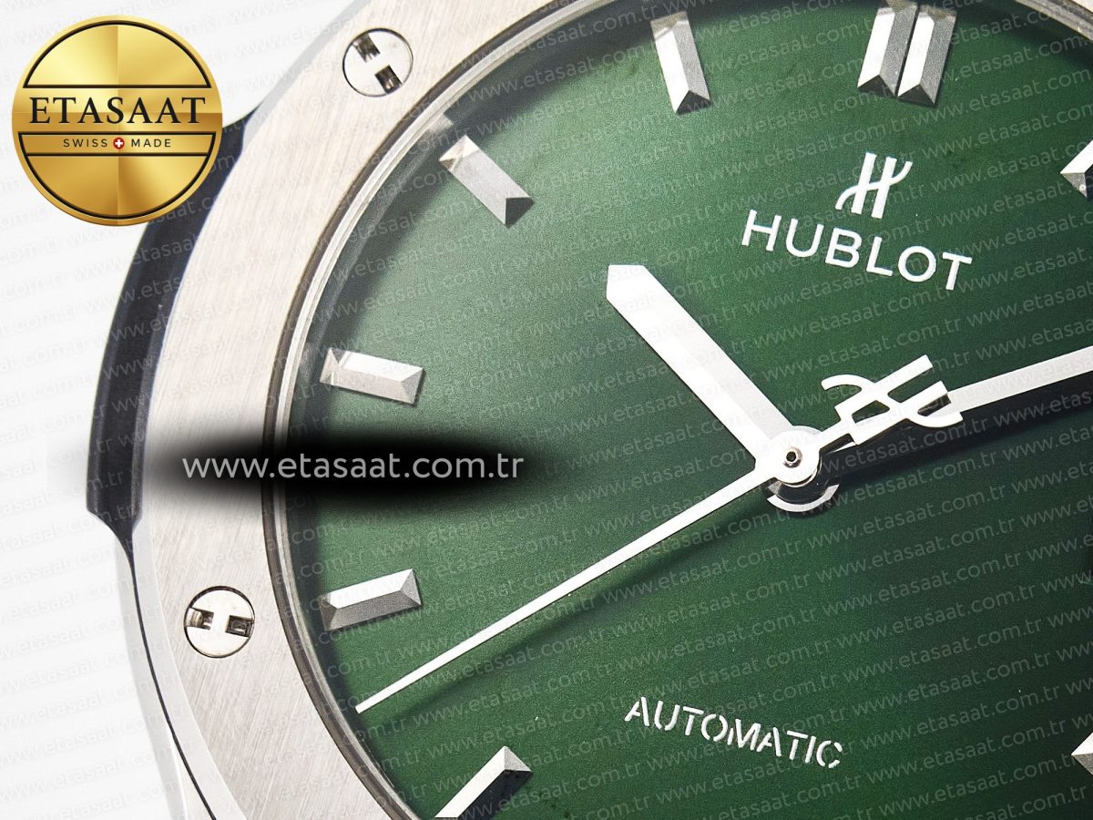 Hublot Classic Fusion 42mm SS JJF 1:1 Best Edition Green Dial on Green Gummy Leather Strap - Görsel 10