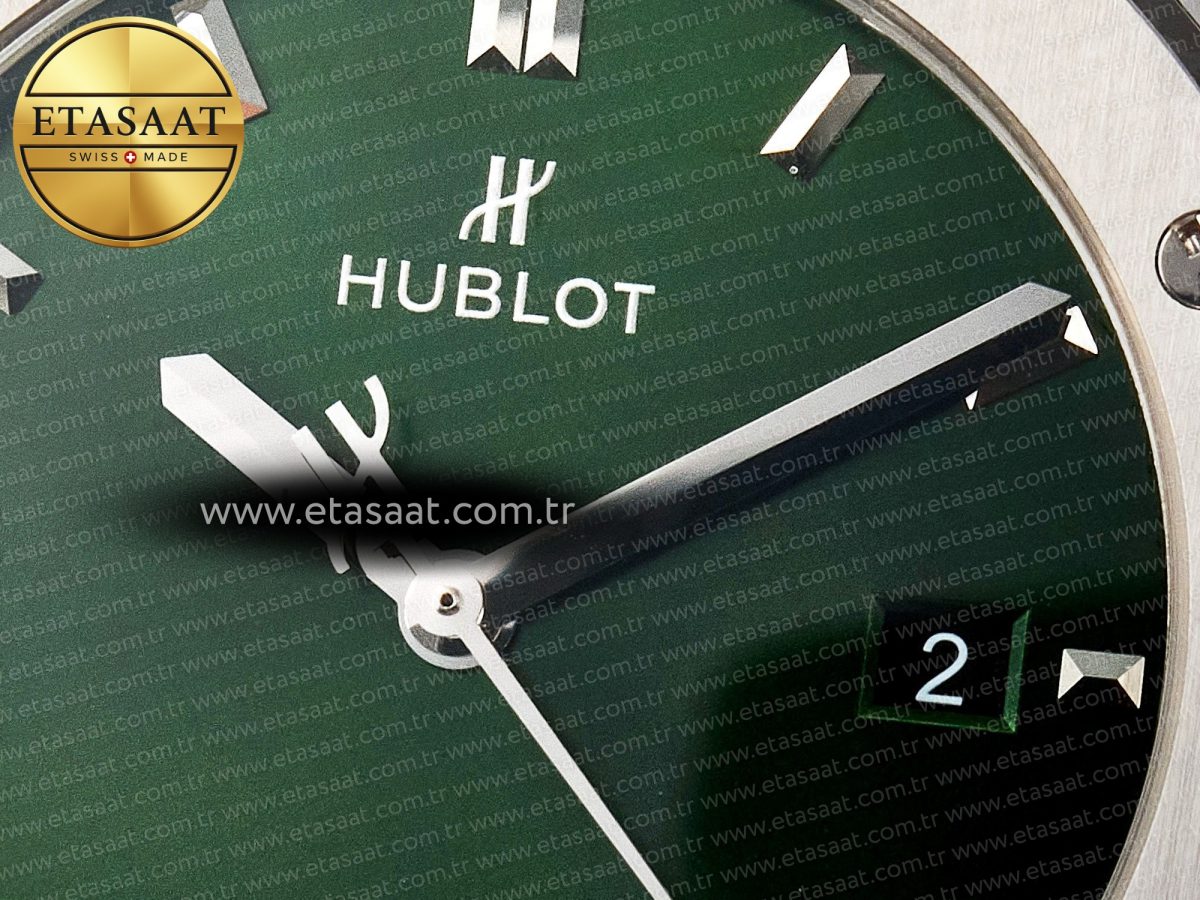 Hublot Classic Fusion 42mm SS JJF 1:1 Best Edition Green Dial on Green Gummy Leather Strap - Görsel 11