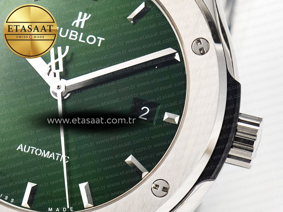 Hublot Classic Fusion 42mm SS JJF 1:1 Best Edition Green Dial on Green Gummy Leather Strap - Görsel 12