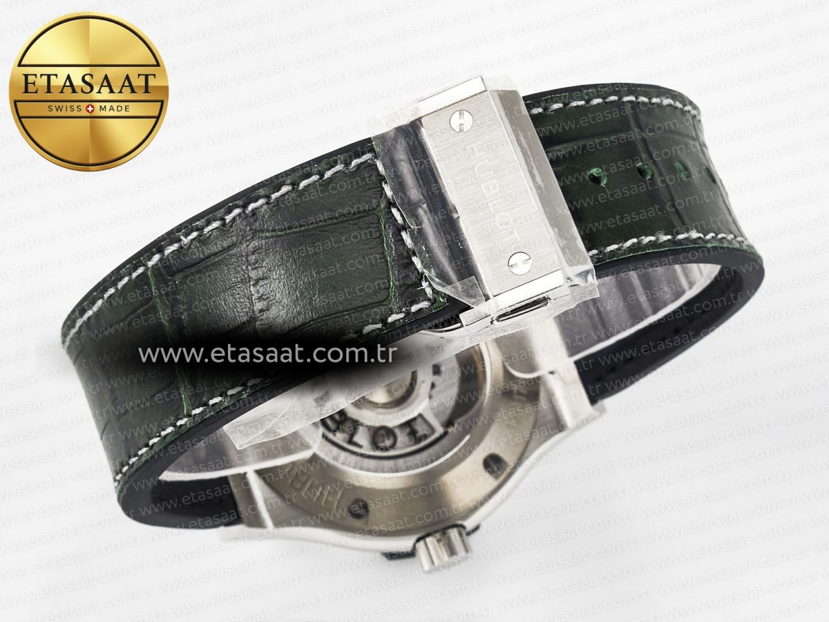 Hublot Classic Fusion 42mm SS JJF 1:1 Best Edition Green Dial on Green Gummy Leather Strap - Görsel 16