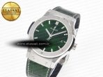 Hublot Classic Fusion 42mm SS JJF 1:1 Best Edition Green Dial on Green Gummy Leather Strap - Görsel 2