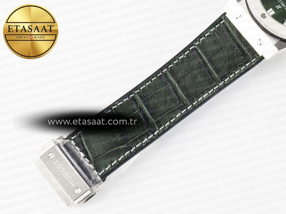 Hublot Classic Fusion 42mm SS JJF 1:1 Best Edition Green Dial on Green Gummy Leather Strap - Görsel 22