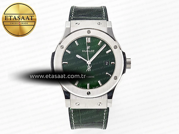Hublot Classic Fusion 42mm JJF Yeşil Kadran Kayış Eta Saat - 1:1 Süper Klon Replika Saat