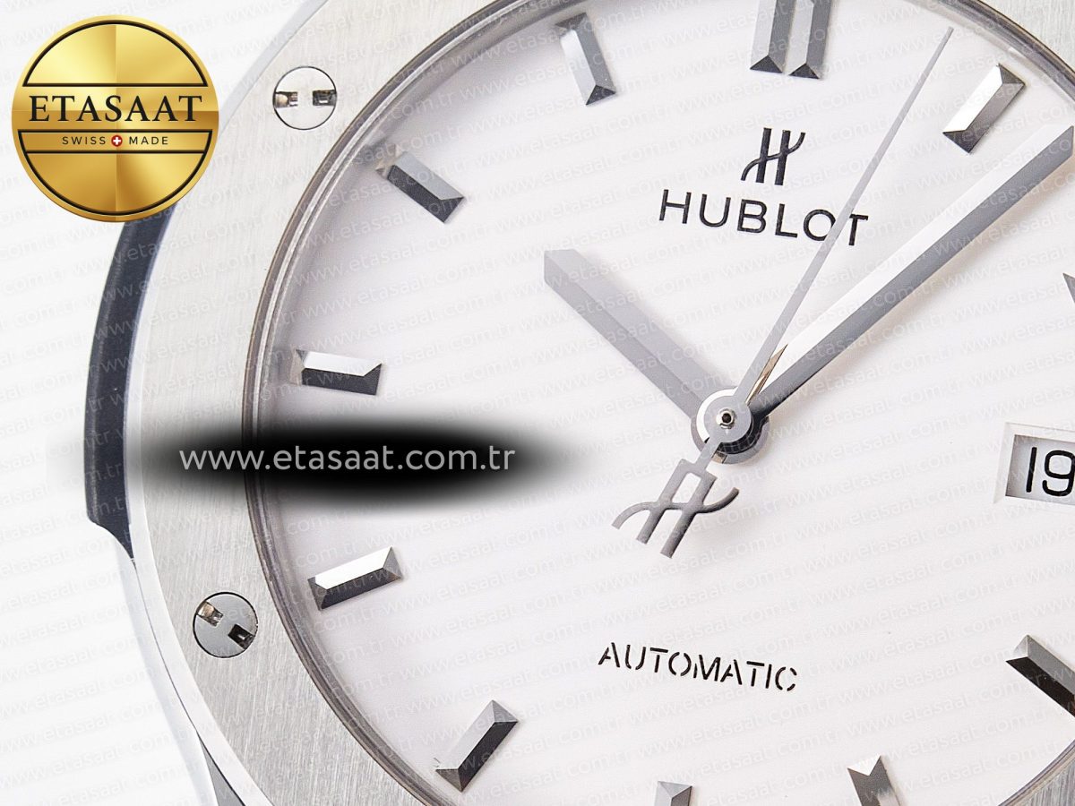 Hublot Classic Fusion 42mm SS JJF 1:1 Best Edition White Dial on Black Gummy Leather Strap - Görsel 10