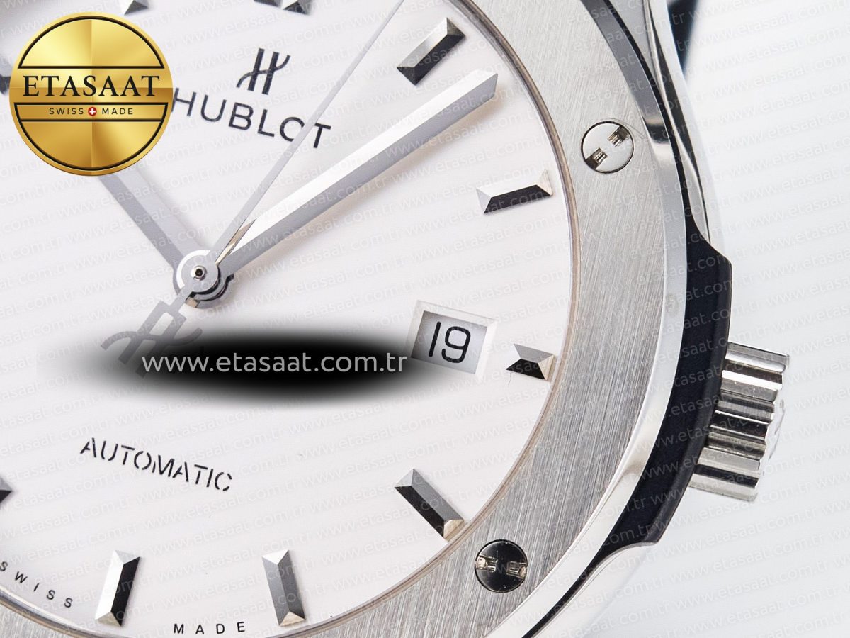 Hublot Classic Fusion 42mm SS JJF 1:1 Best Edition White Dial on Black Gummy Leather Strap - Görsel 12