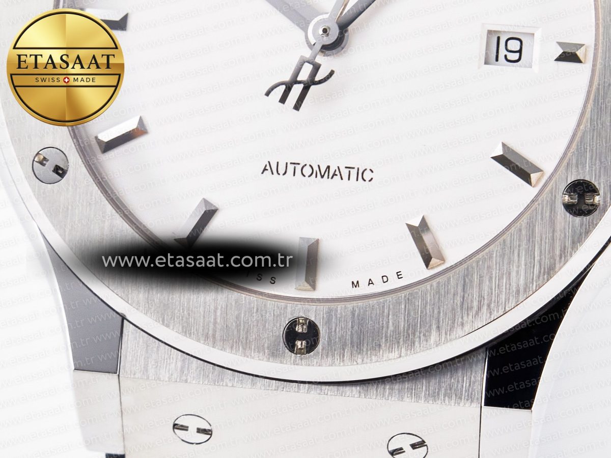 Hublot Classic Fusion 42mm SS JJF 1:1 Best Edition White Dial on Black Gummy Leather Strap - Görsel 13